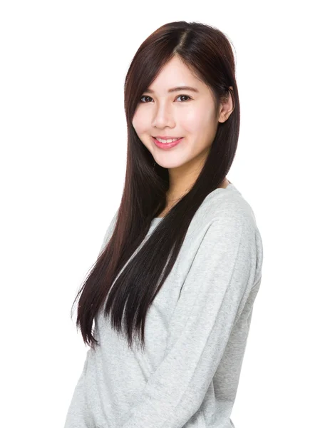 Asian young woman in grey sweater — Stock Photo, Image