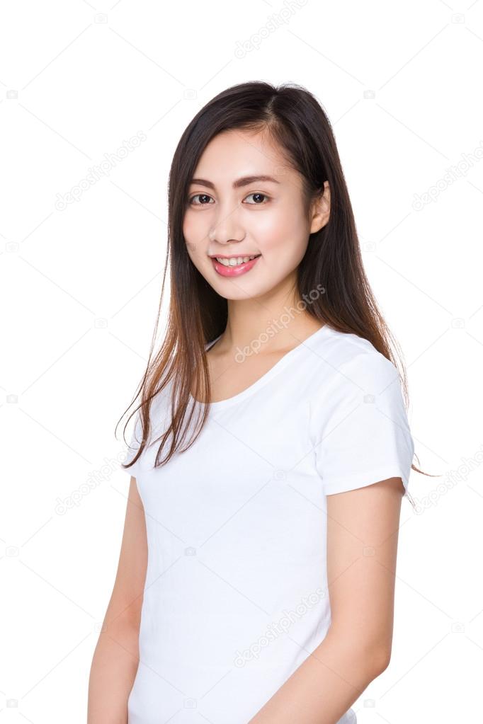 Asian young woman in white t-shirt