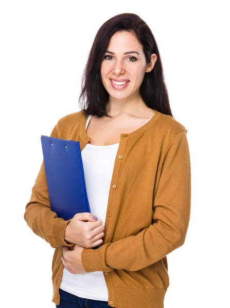 Young brunette woman in brown jacket — Stock Photo, Image