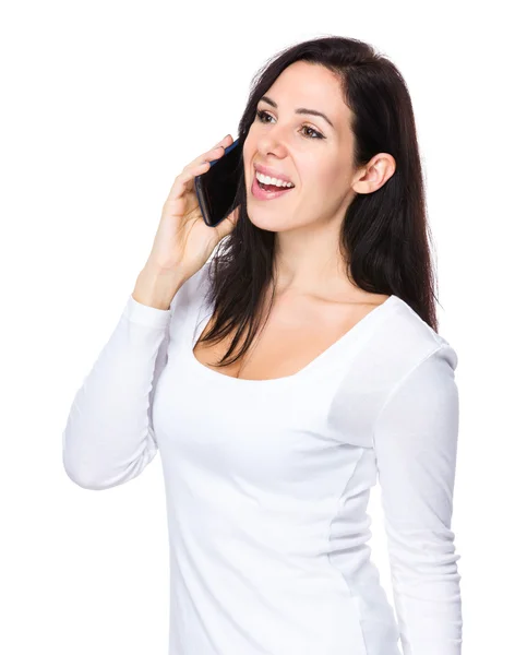 Caucasian brunette woman in white sweater — Stock Photo, Image