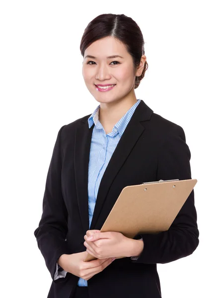 Asiática joven mujer de negocios en traje negro — Foto de Stock