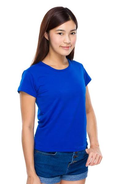 Asian young woman in blue t-shirt — Stock Photo, Image