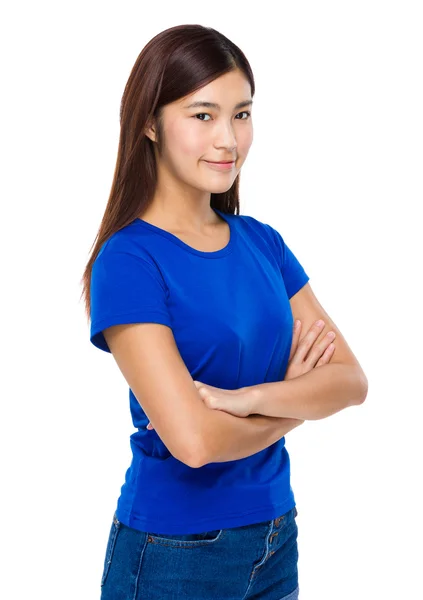 Asiatico giovane donna in blu t-shirt — Foto Stock