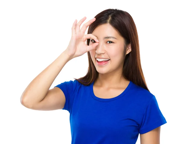 Asian young woman in blue t-shirt — Stock Photo, Image