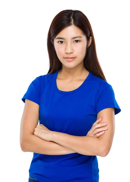 Asiática joven mujer en azul camiseta — Foto de Stock