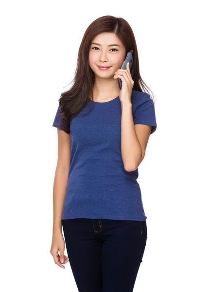 Asian young woman in blue t-shirt — Stock Photo, Image