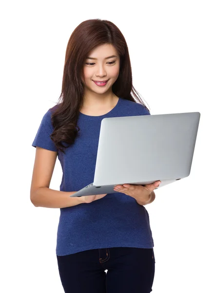 Asian young woman in blue t-shirt — Stock Photo, Image