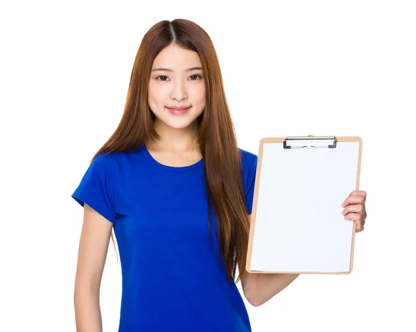 Asiático jovem mulher em azul t-shirt — Fotografia de Stock