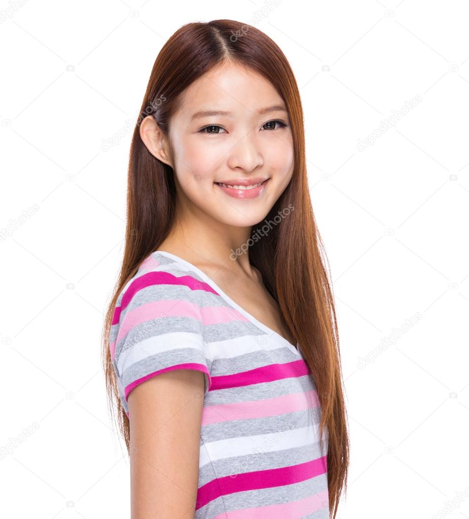 Asian young woman in striped t-shirt