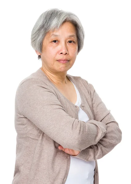 Asian old woman in beige cardigan — Stock Photo, Image