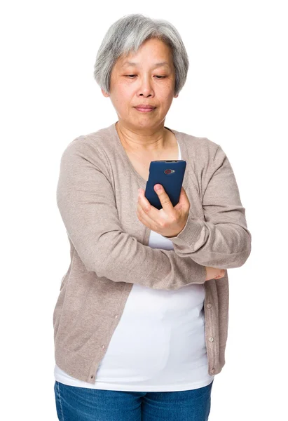 Asian old woman in beige cardigan — Stock Photo, Image