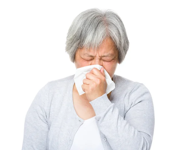 Asian old woman feeling sick — Stock Photo, Image