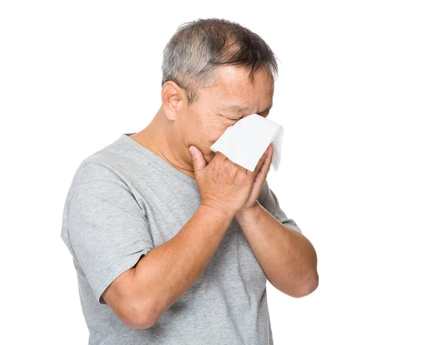 Asiatiska gammal man i grå t-shirt — Stockfoto