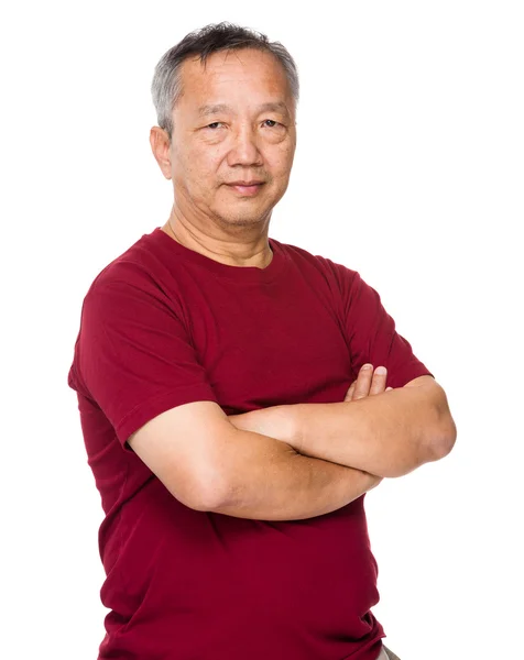 Asian old man in red t-shirt — Stock Photo, Image