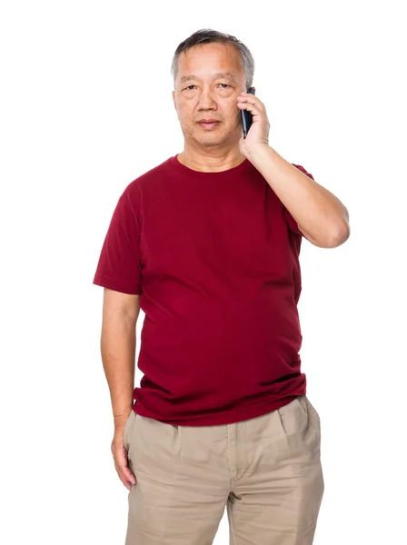 Asian old man in red t-shirt — Stock Photo, Image