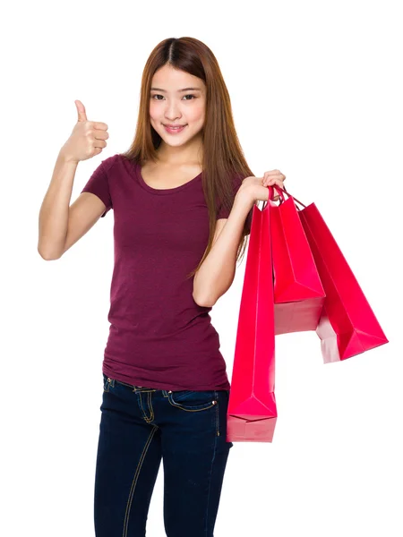 Asiático jovem mulher em vermelho t-shirt — Fotografia de Stock