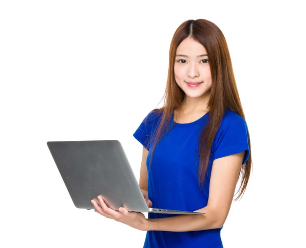 Asian young woman in blue t-shirt — Stock Photo, Image