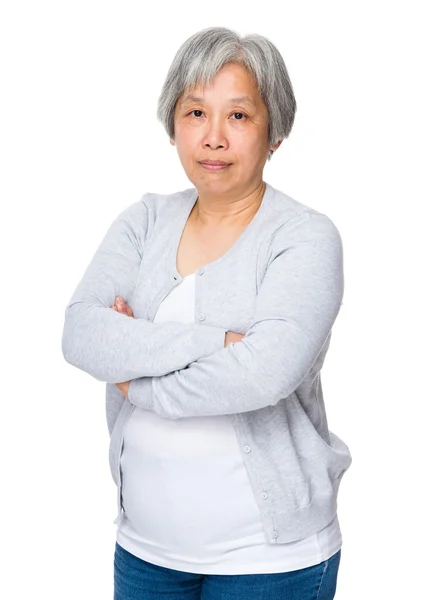 亚洲成熟的女人在灰色羊毛衫 — 图库照片