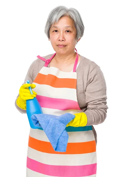 Old asian housewife in apron — Stock Photo, Image