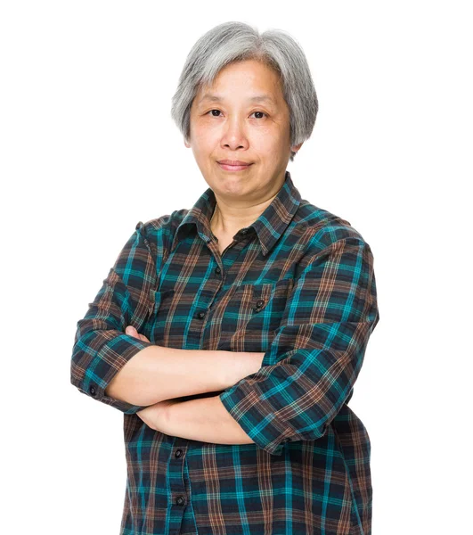 Asiática madura mujer en a cuadros camisa —  Fotos de Stock