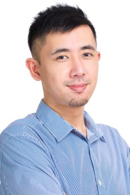 Küçük Asya adam mavi gömlek