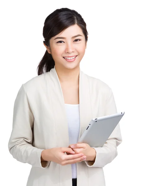 Young asian woman in beige jacket — Stock Photo, Image