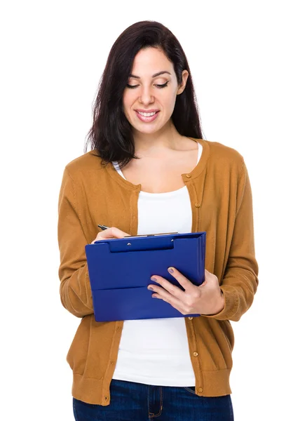 Caucasian pretty woman in brown cardigan — Stock Photo, Image