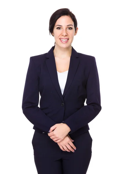 Caucasian brunette businesswoman in business suit — Stock Photo, Image