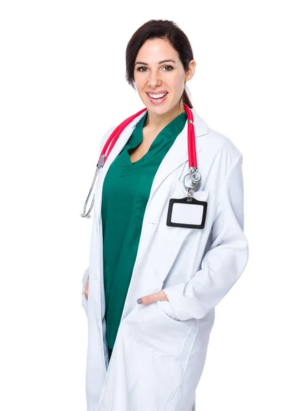 Caucasian brunette woman doctor with stethoscope — Stock Photo, Image