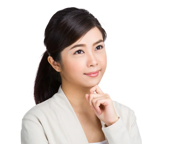 Asian young woman in beige jacket — Stock Photo, Image