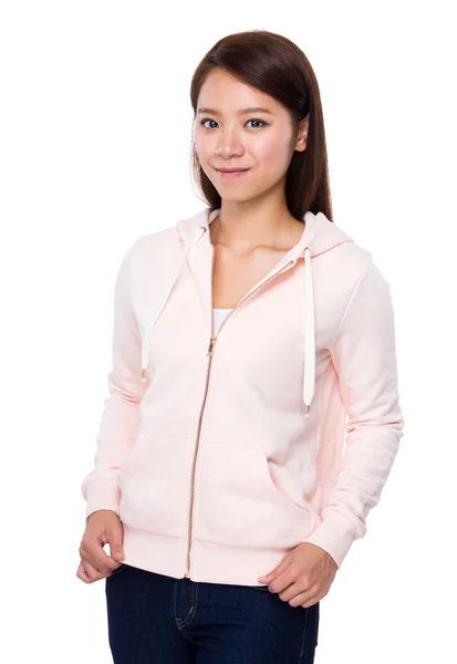 Young asian womam in pink hoodie — Stock Photo, Image