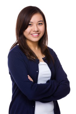 Asya genç kadın mavi hırka