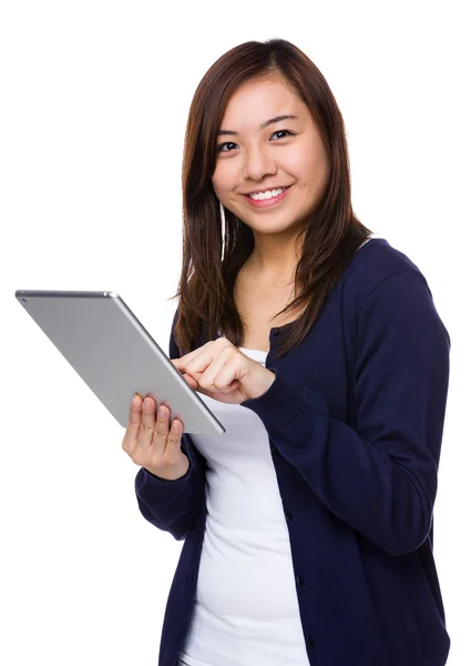 Asian young woman in blue cardigan — Stock Photo, Image