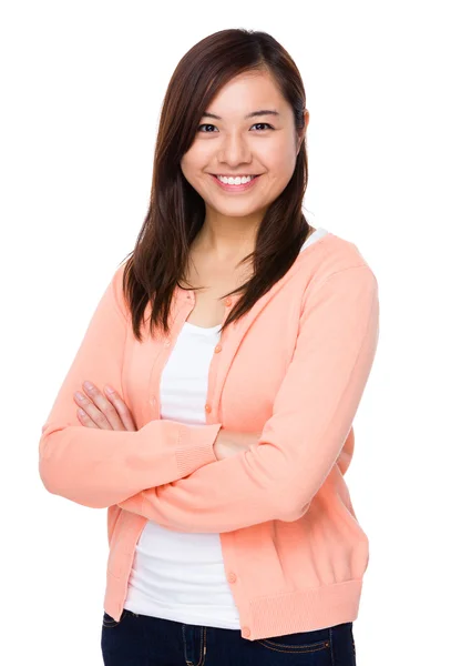 Asiatico giovane donna in rosa cardigan — Foto Stock