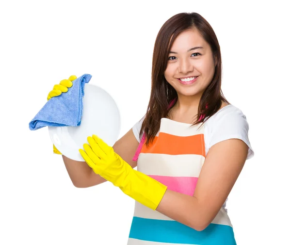 Young asian housewife in apron — Stock Photo, Image