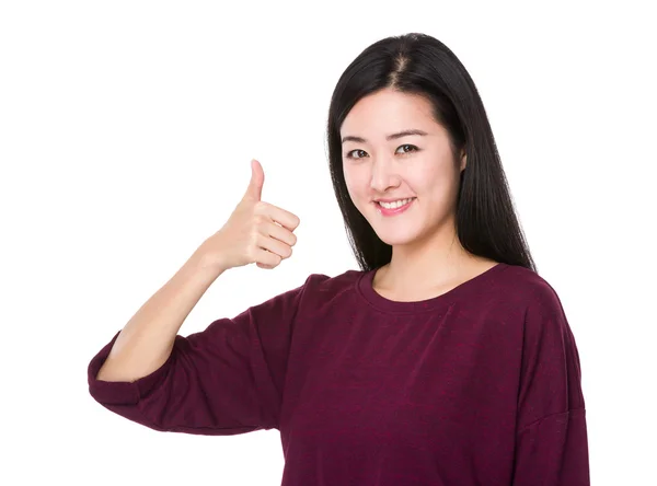 Asian young woman in red sweater — Stock Photo, Image