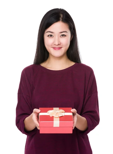 Asian young woman in red sweater — Stock Photo, Image