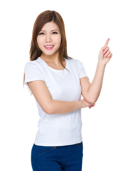 Asiático jovem mulher em branco t-shirt — Fotografia de Stock