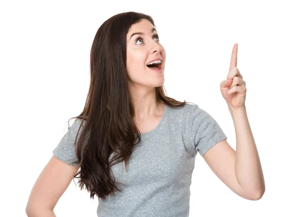 Caucasian brunette woman in grey t-shirt — Stock Photo, Image