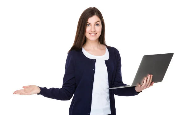 Caucasian brunette woman in blue cardigan — Stock Photo, Image