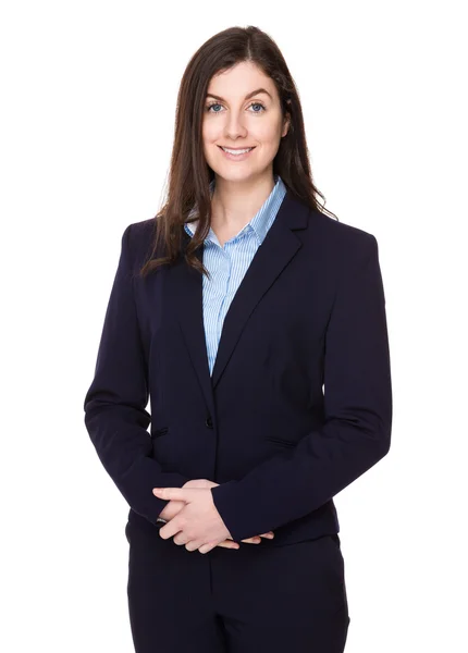 Caucasian brunette businesswoman in business suit — Stock Photo, Image