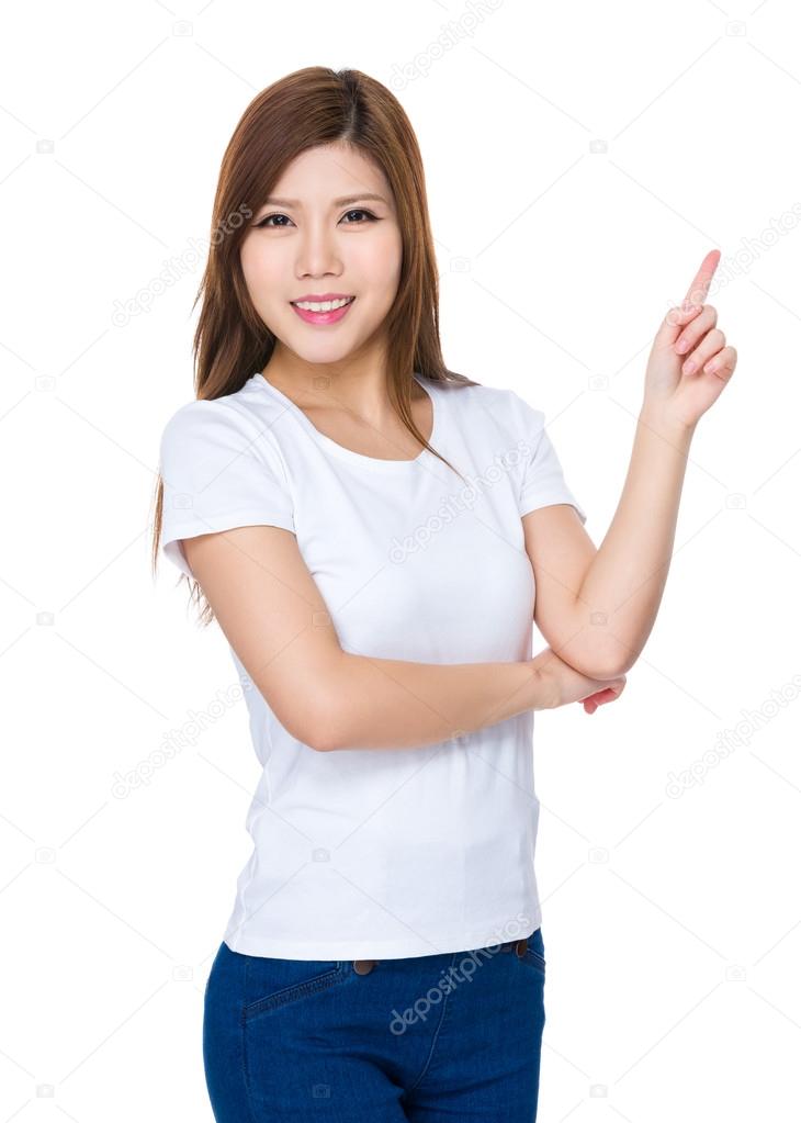 Asian young woman in white t-shirt