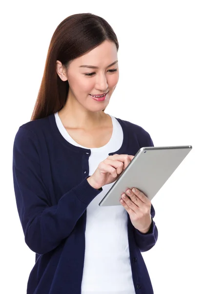 Asian young woman in blue cardigan — Stock Photo, Image