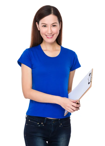 Asian young woman in blue t-shirt — Stock Photo, Image