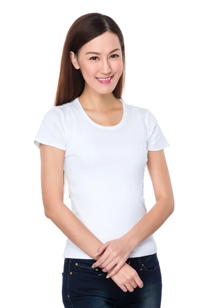 Asiatique jeune femme en blanc t-shirt — Photo