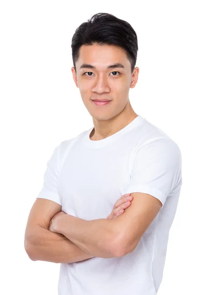 Asiático guapo hombre en blanco camiseta — Foto de Stock