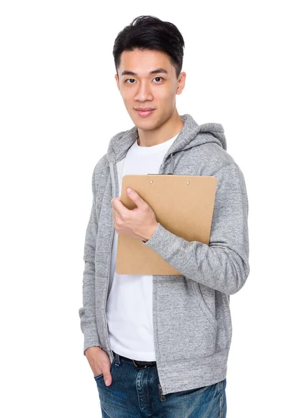 Aziatische knappe man in grijs hoodie — Stockfoto