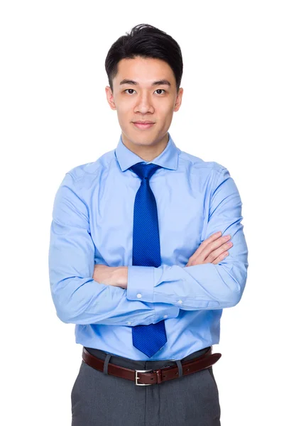 Aziatische knappe zakenman in blauw shirt — Stockfoto