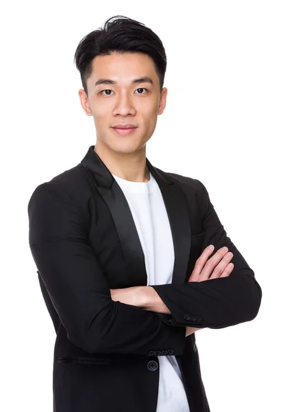 Молодий азіатський бізнесмен в чорній куртці — стокове фото