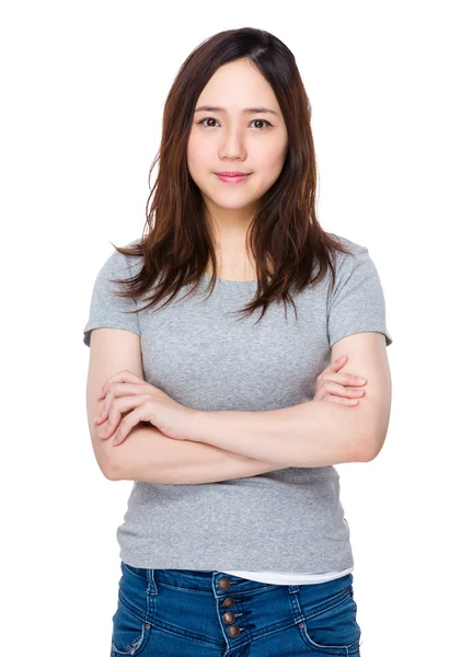 Young asian woman in grey t-shirt — Stock Photo, Image